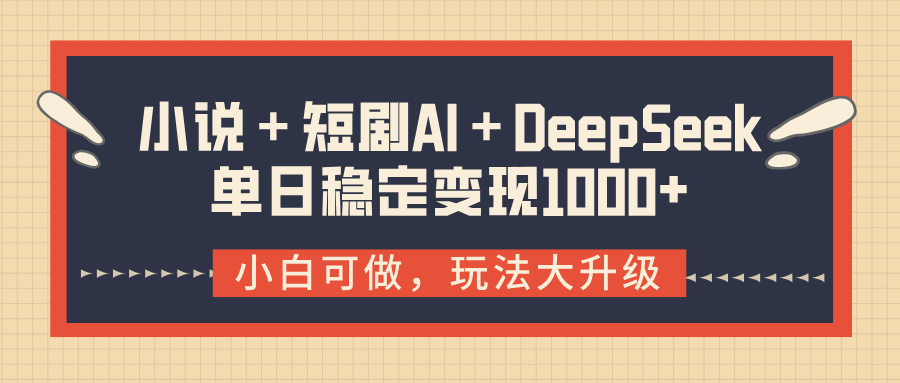 小说＋短剧AI＋DeepSeek结合变现，单日稳定变现1000+