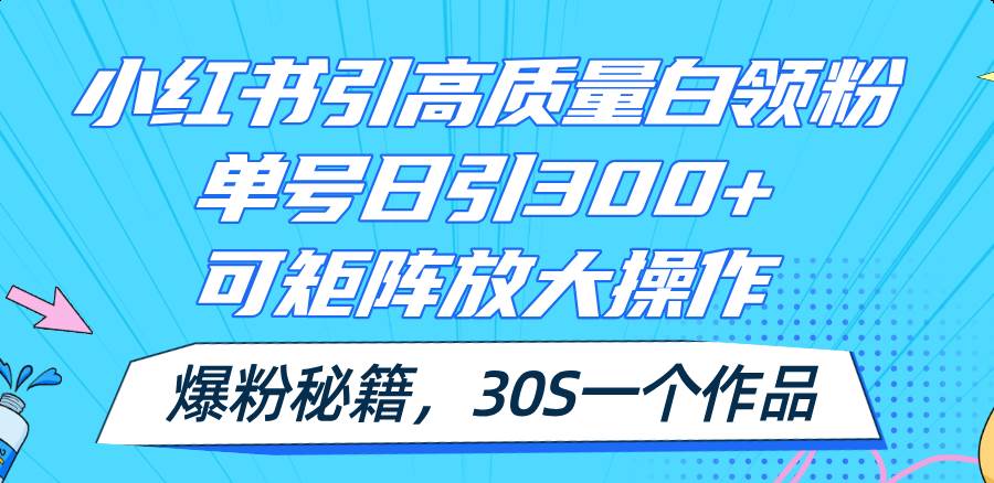 小红书引高质量白领粉，单号日引300+，可放大操作，爆粉秘籍！30s一个作品